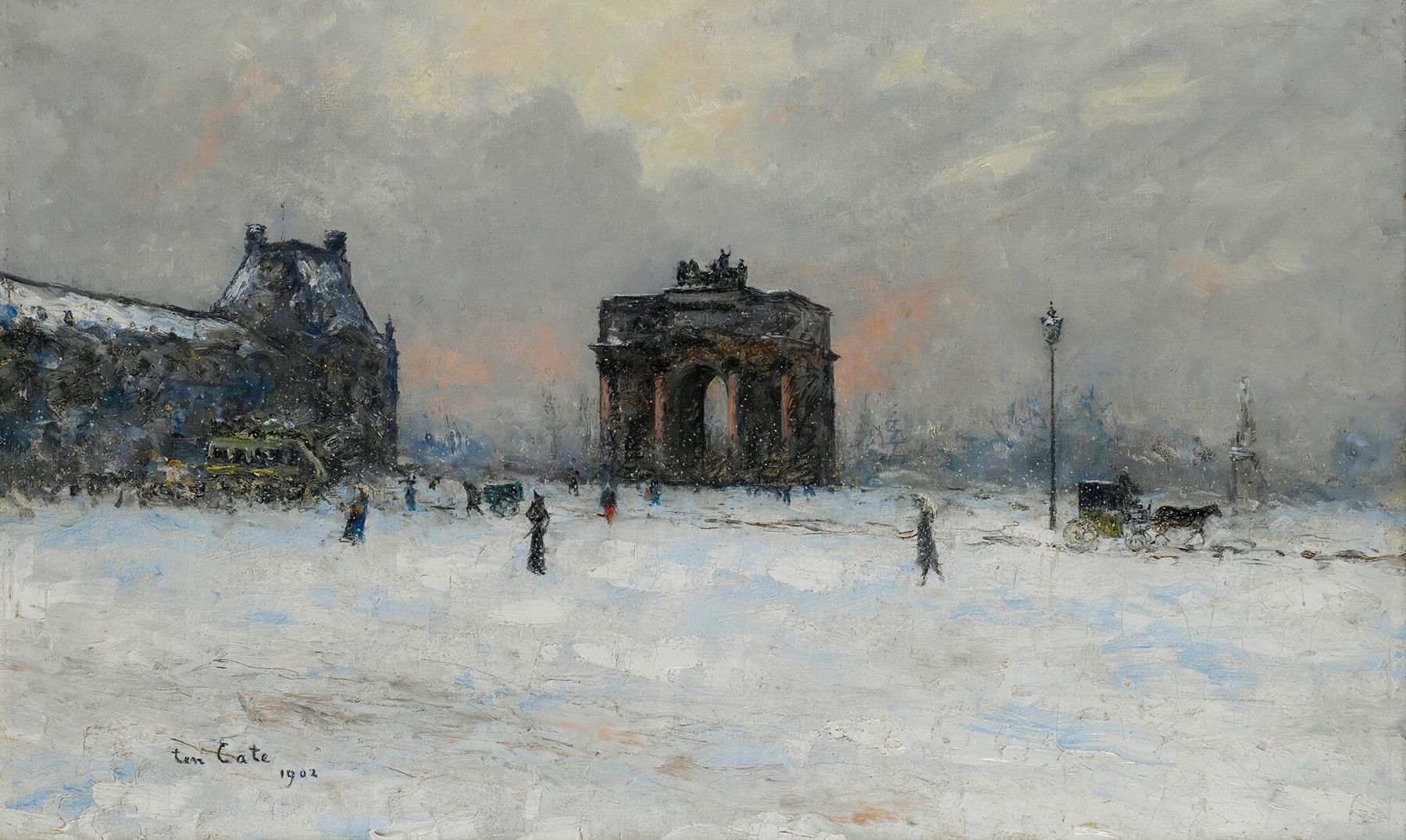 Landscape oil painting by Siebe Johannes Ten Cate featuring the Pavillon de Flore and Arc de Triomphe