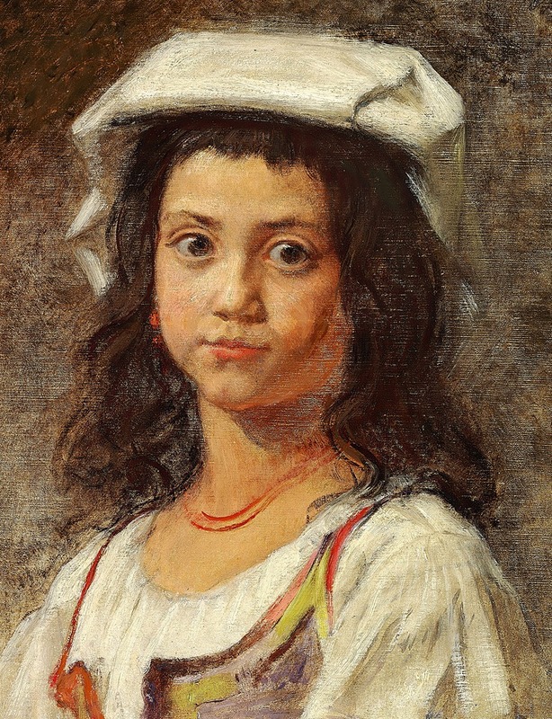 A portrait of a young Italian woman wearing a white headscarf.