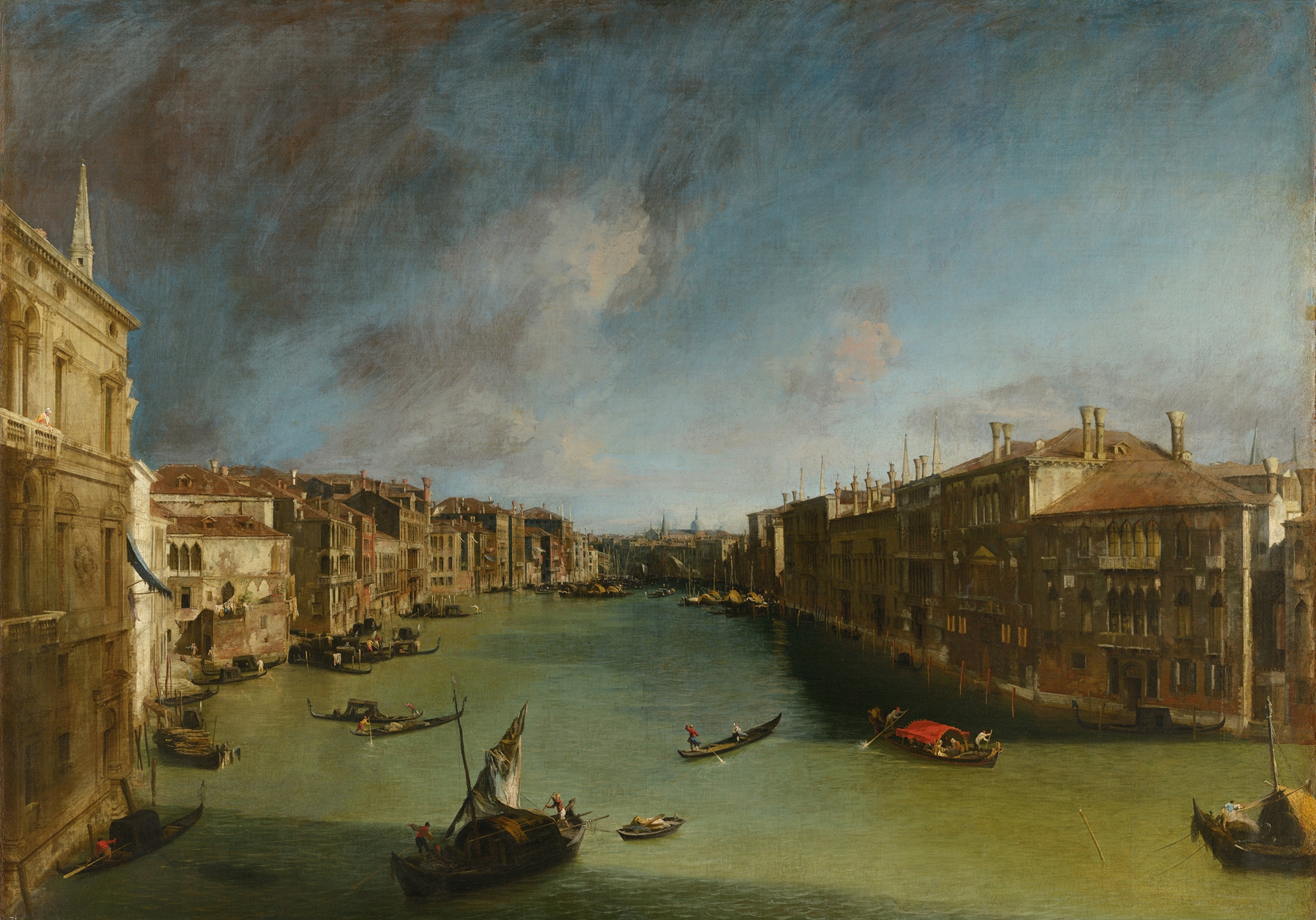 Grand Canal oil painting by Canaletto showing Palazzo Balbi and boats in Venice
