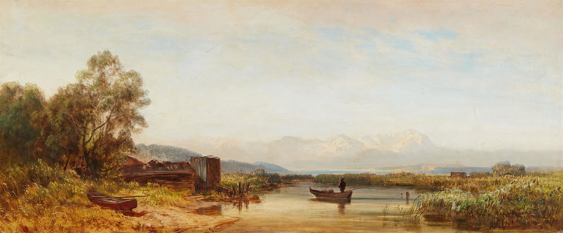 Chiemsee mit einem Angler, by Eduard Schleich The Elder, public domain