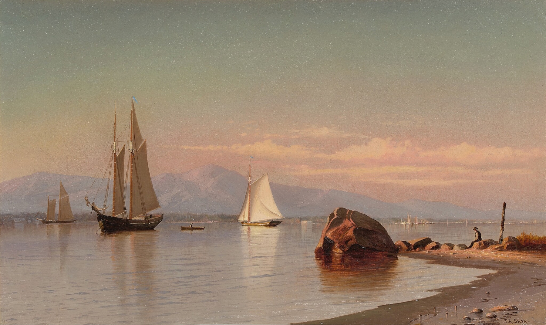 View on the Hudson, the Catskills in the Distance, by Francis Augustus Silva, public domain