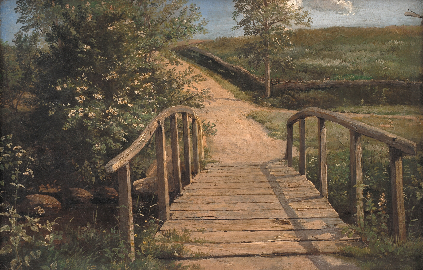 Bridge over a stream in Assens, Funen by Dankvart Dreyer, oil painting