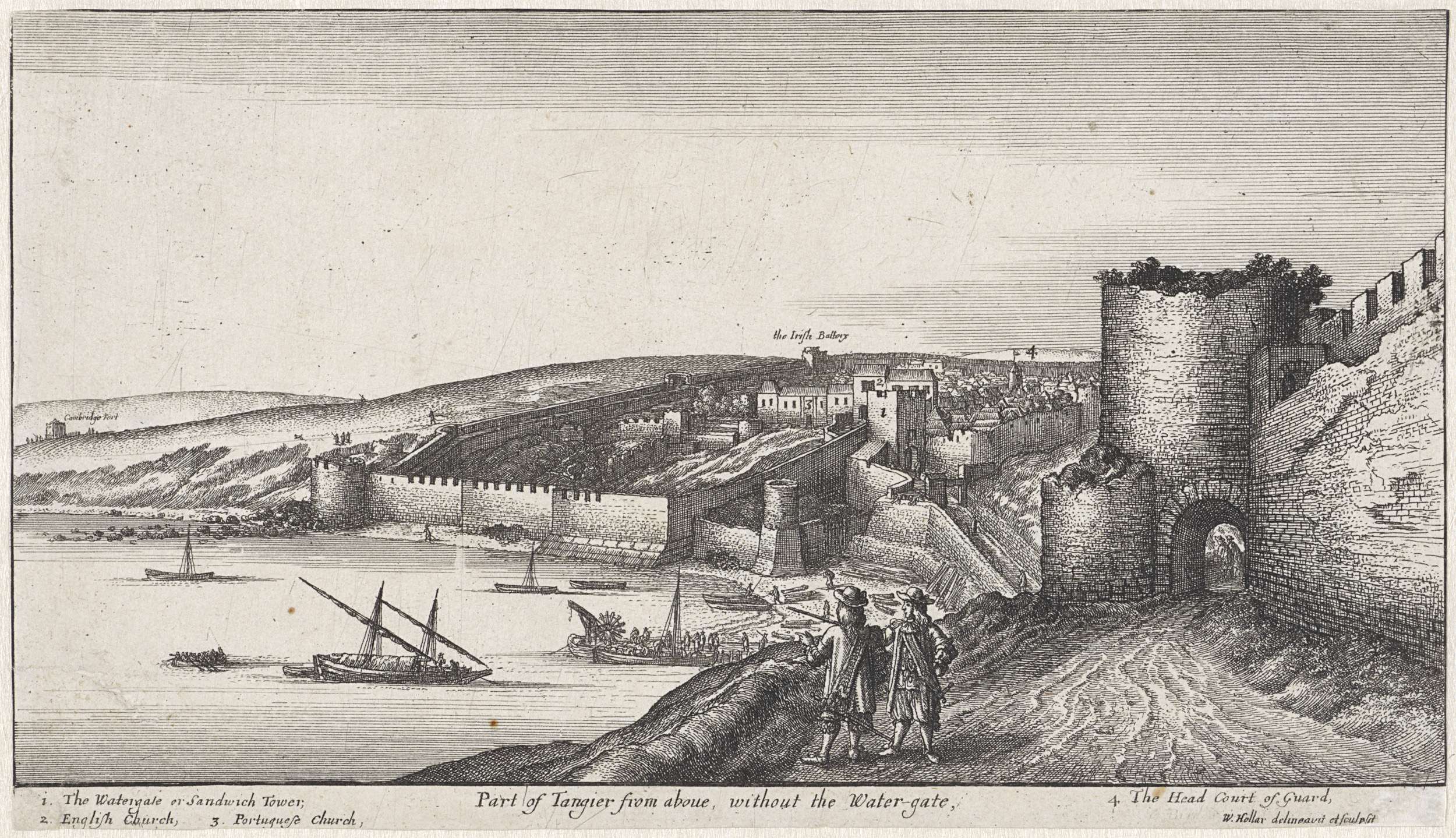 Etching by Wenceslaus Hollar depicting a landscape with fortress walls and horizon.