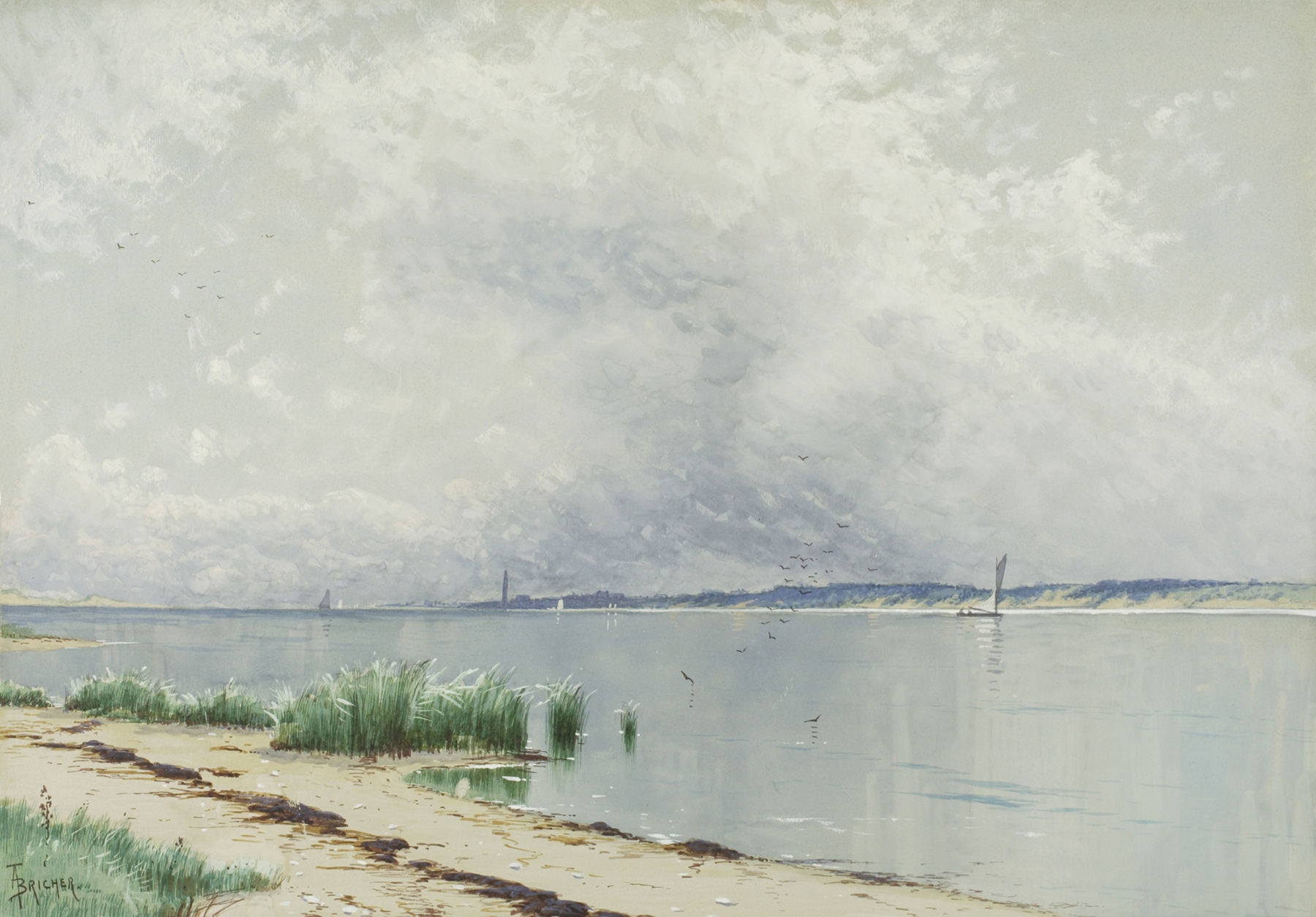 Reflected Reeds by Alfred Thompson Bricher, oil painting depicting reeds and water reflections