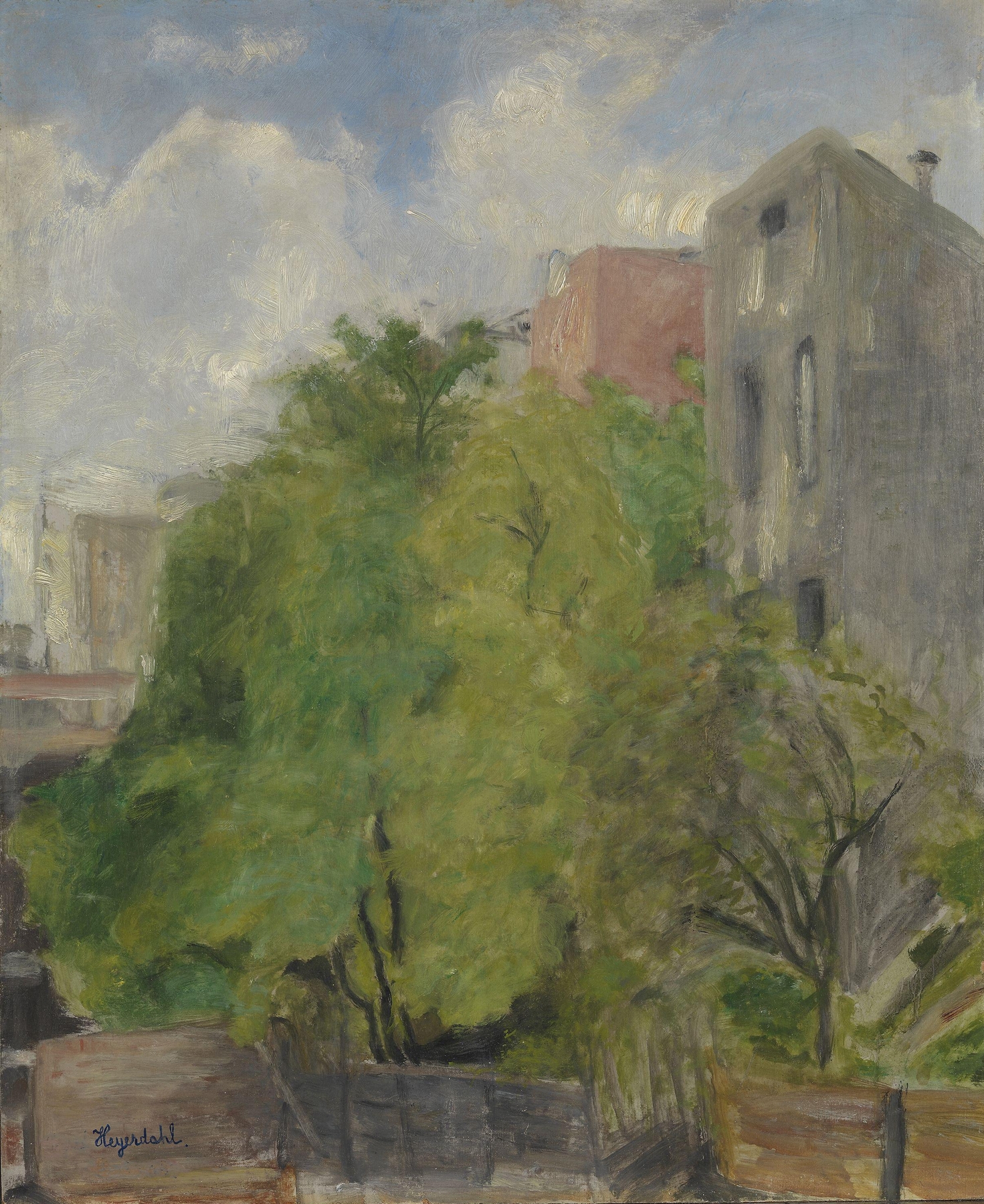 Impressionism landscape by Hans Heyerdahl, featuring soft colors and a dreamlike scene