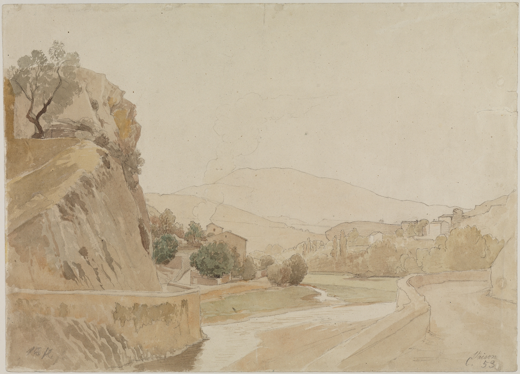 Landschaft bei Vaison in Südfrankreich, by Johann Wilhelm Schirmer, public domain