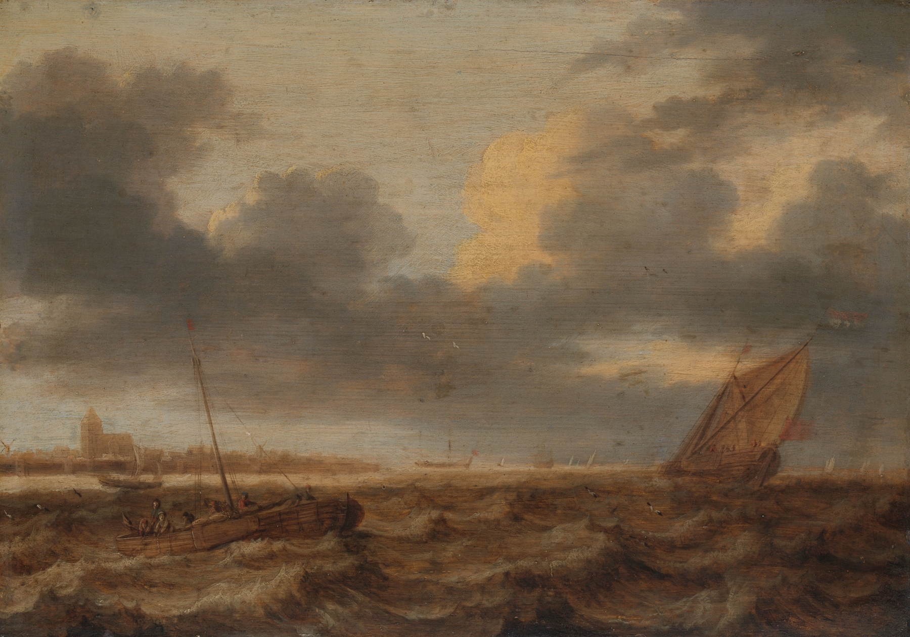 Fishing Boats in choppy Waters, by Jan Porcellis, public domain