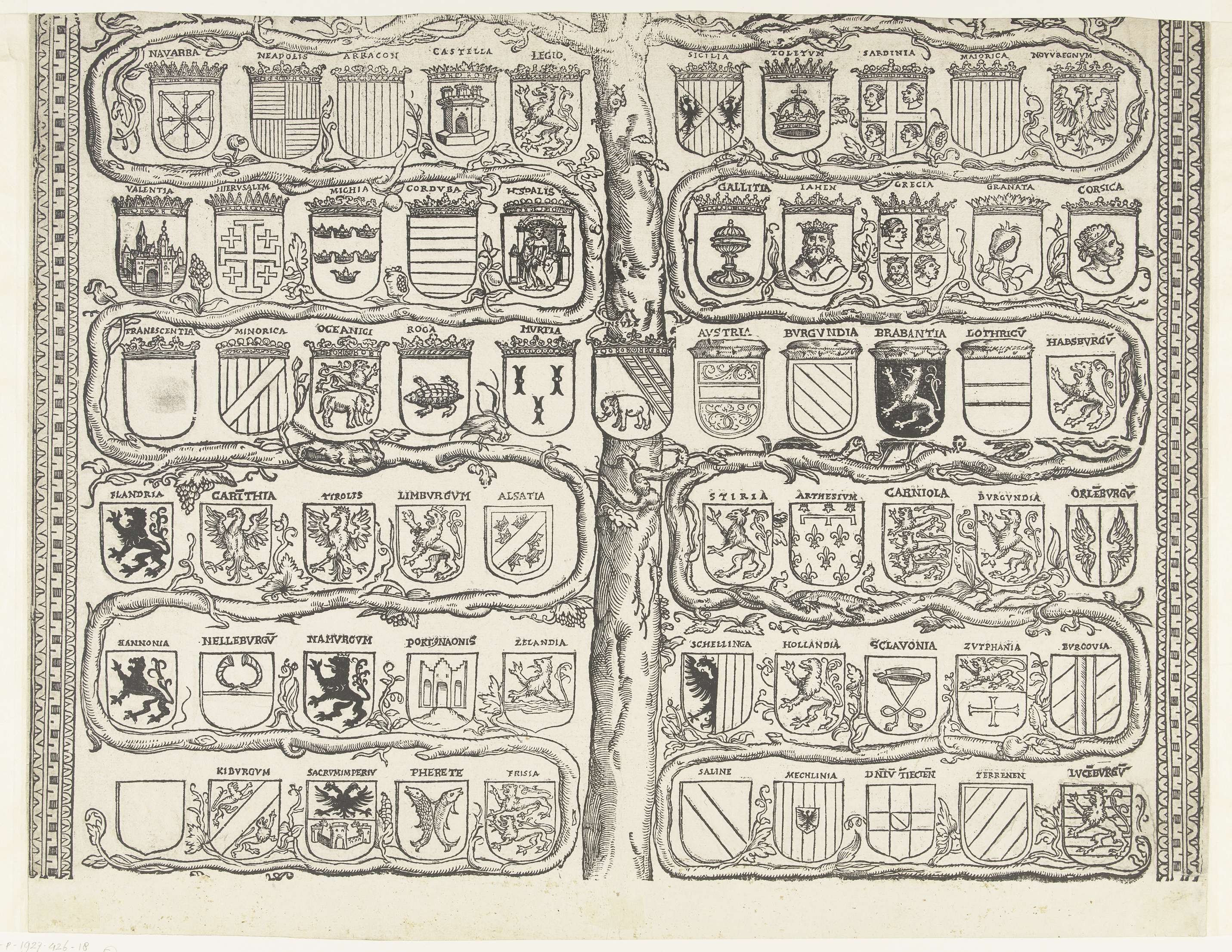 Historical family tree on paper by Robert Péril, 1533-1535