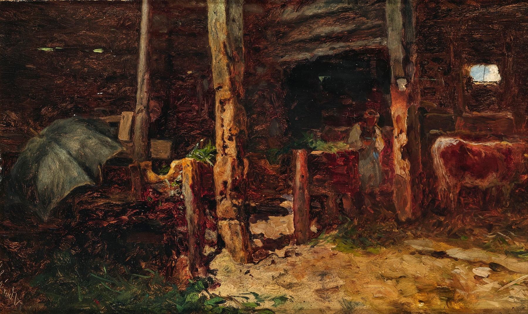 Interior scene with wooden beams and light by Anton Schrödl, realism