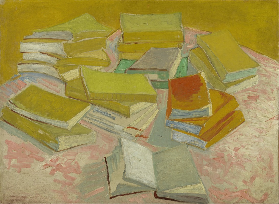 A painting by Vincent van Gogh featuring piles of French novels.