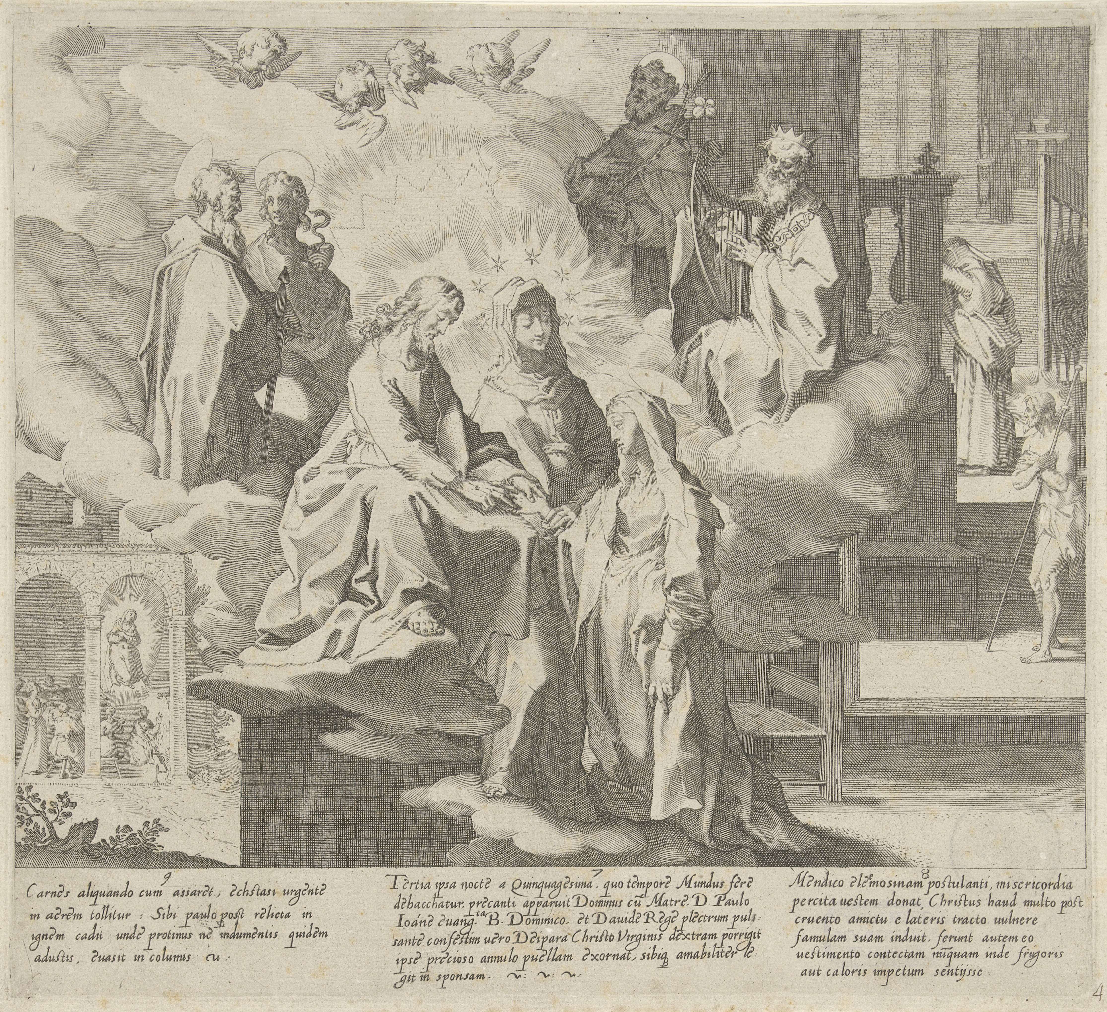 Engraving by Pieter de Jode (I) depicting Catharina in a flowing mantle.