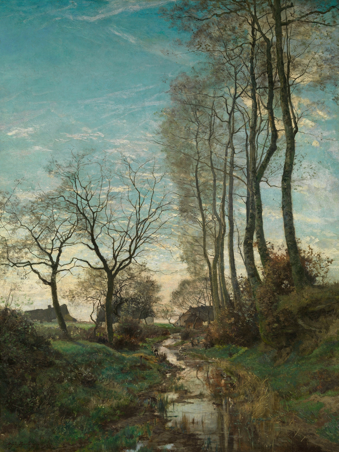 Josaphat Valley at Schaarbeek by Hippolyte Boulenger, oil on canvas, depicting a tranquil landscape with a river and greenery.