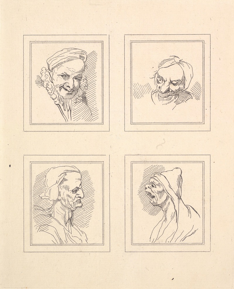 A drawing of caricatures by Wenceslaus Hollar, showcasing exaggerated features.