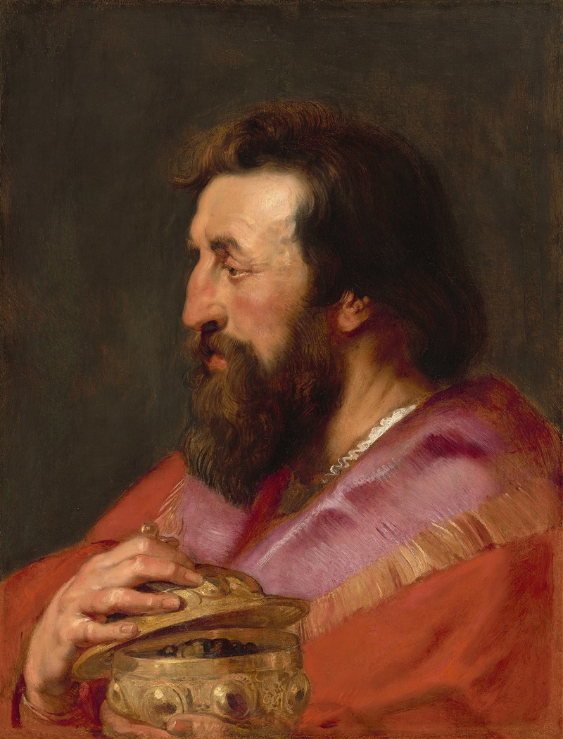 This painting features a detailed depiction of Melchior, one of the Three Kings.