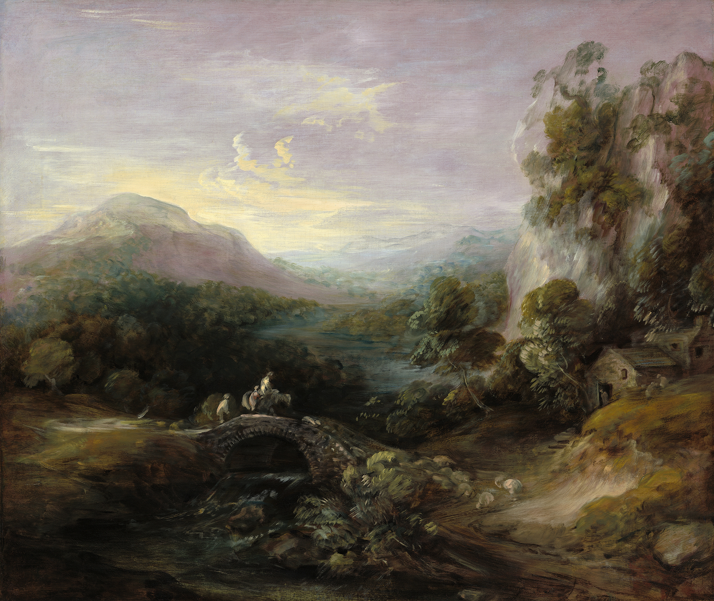 Mountain Landscape with Bridge, by Thomas Gainsborough, public domain