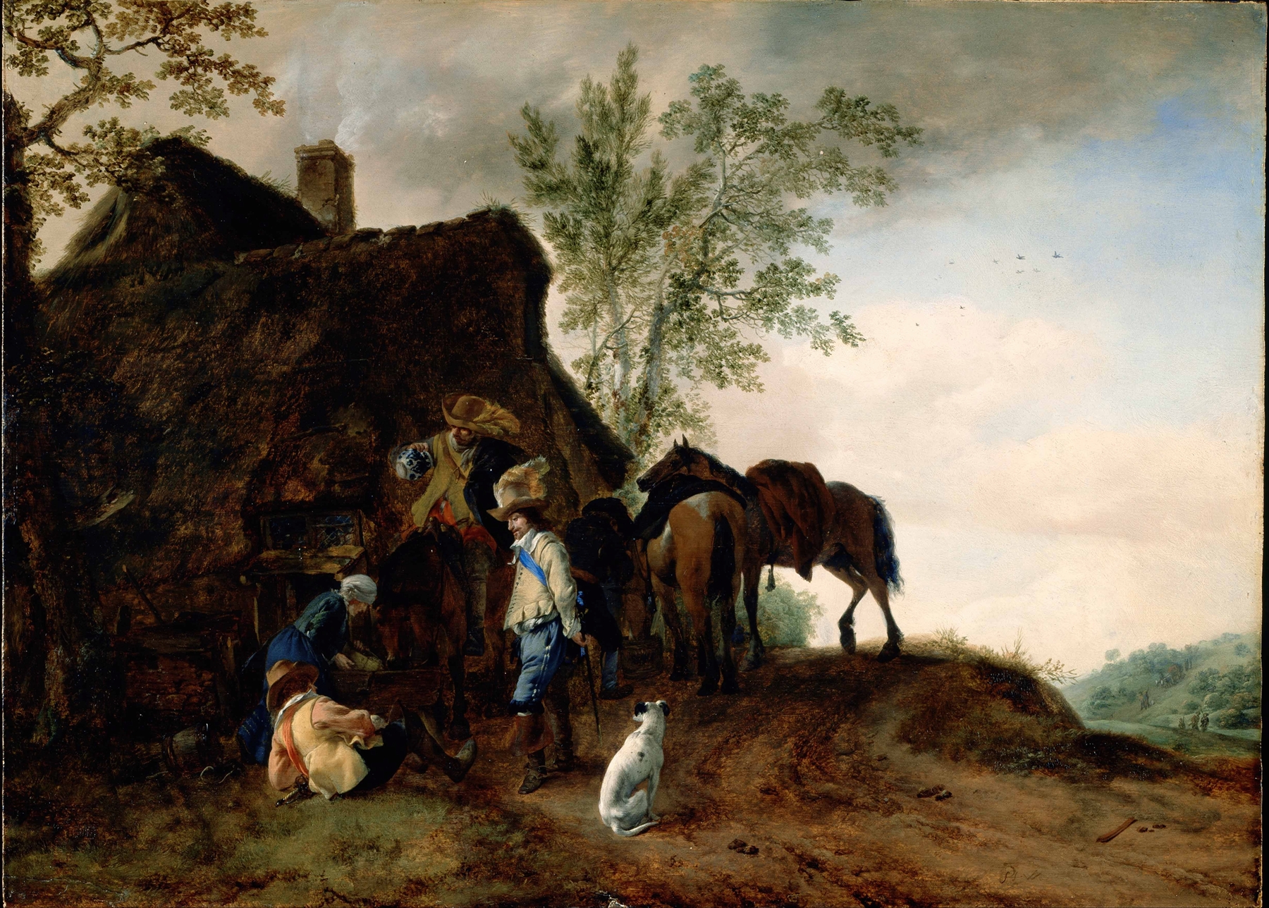Genre scene with cavaliers at an inn, oil painting by Philips Wouwerman