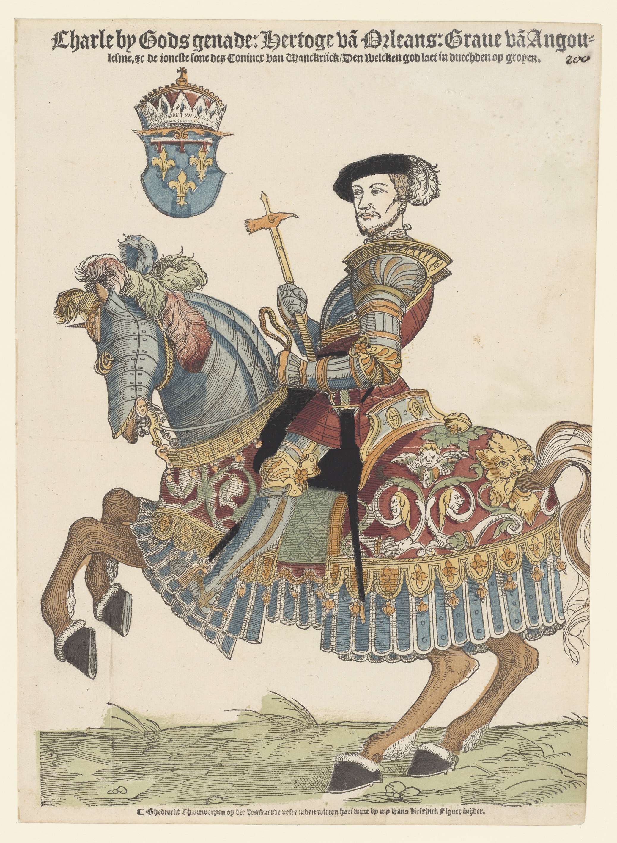 Portrait of Karel van Orléans on horseback, oil on panel by Hans Liefrinck