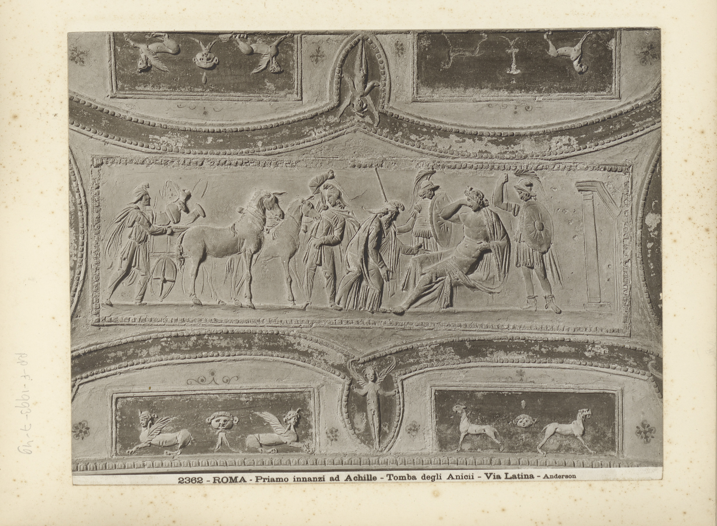 Reliëf Priamus voor Achilles in de Tomba degli Anicii, Via Latina, Rome, by James Anderson, public domain