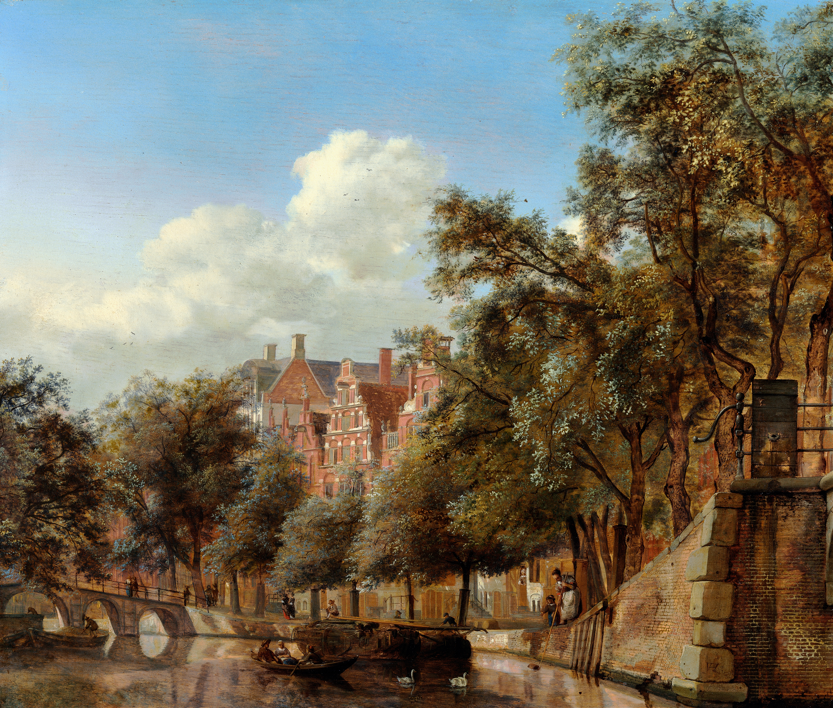 The Herengracht, Amsterdam, Viewed from the Leliegracht, by Jan van der Heyden, public domain