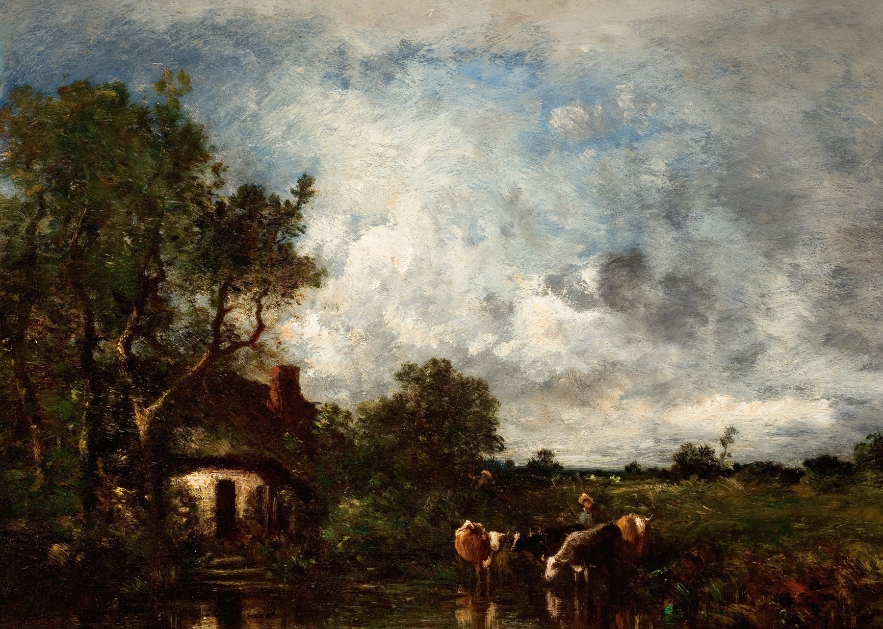 Cattle watering at a pond, oil painting by Léon-Victor Dupré