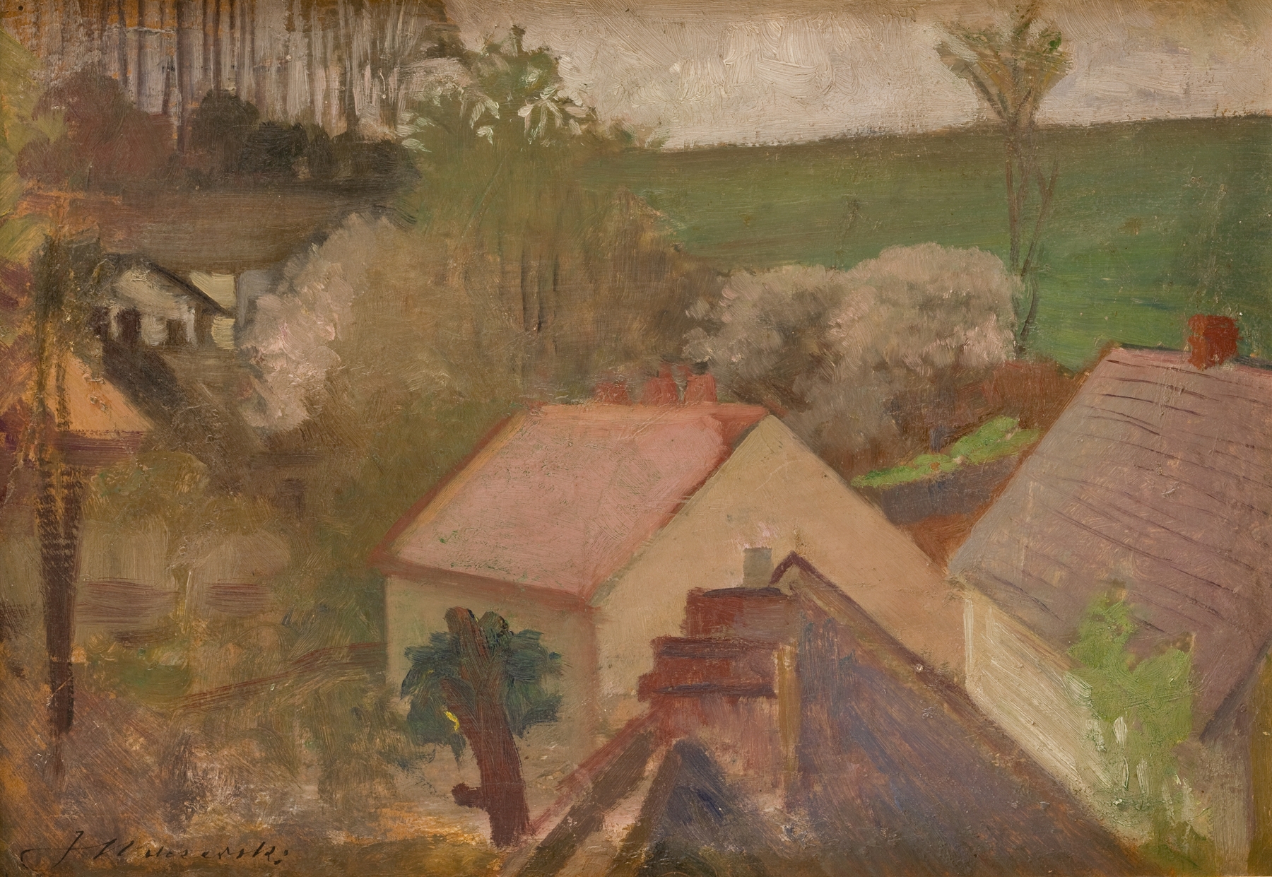Countryside Landscape with Houses, by Jacek Malczewski, public domain