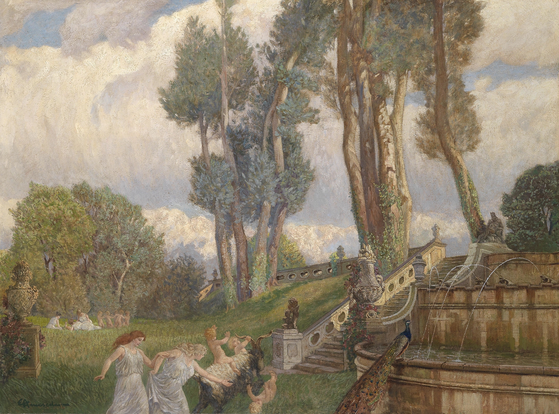 Children playing and laughing in an oil painting by Eduard Ameseder