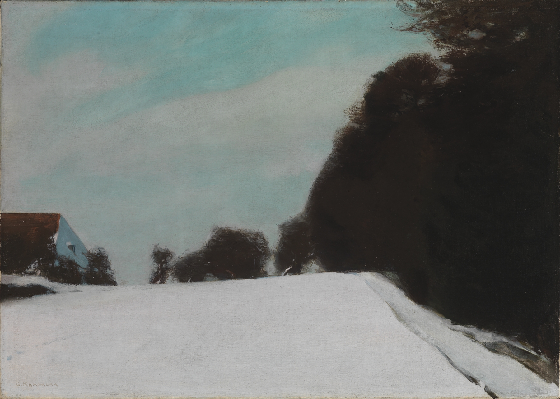 Winter landscape with twilight hues, oil on canvas by Gustav Kampmann