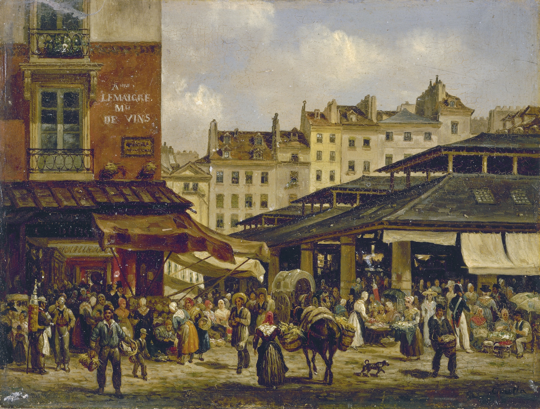 Genre scene with merchants and pedestrians in a market, oil painting by Giuseppe Canella