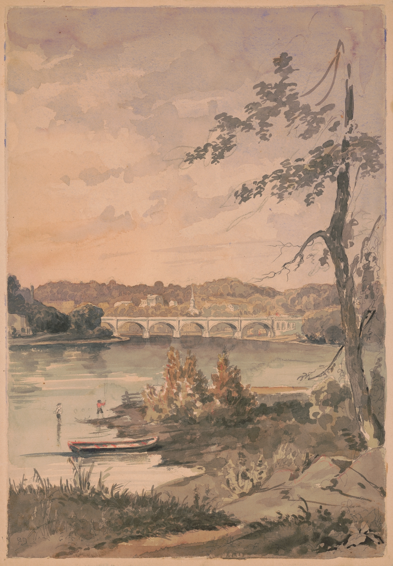 Boys fishing on the banks of the Schuylkill River in Philadelphia, by James Fuller Queen, public domain