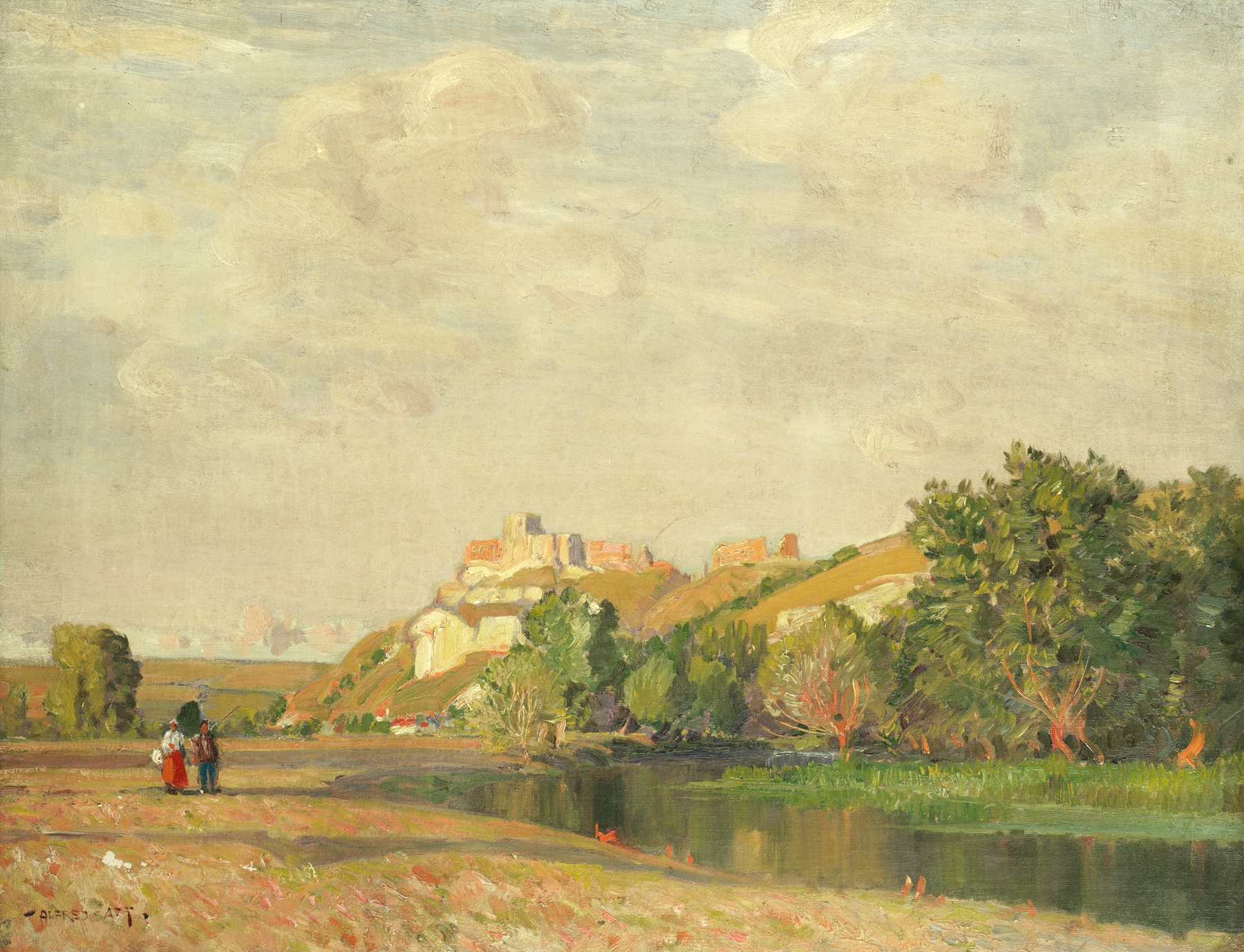 Landscape featuring Château Gaillard and the Seine, oil painting by Sir Alfred East
