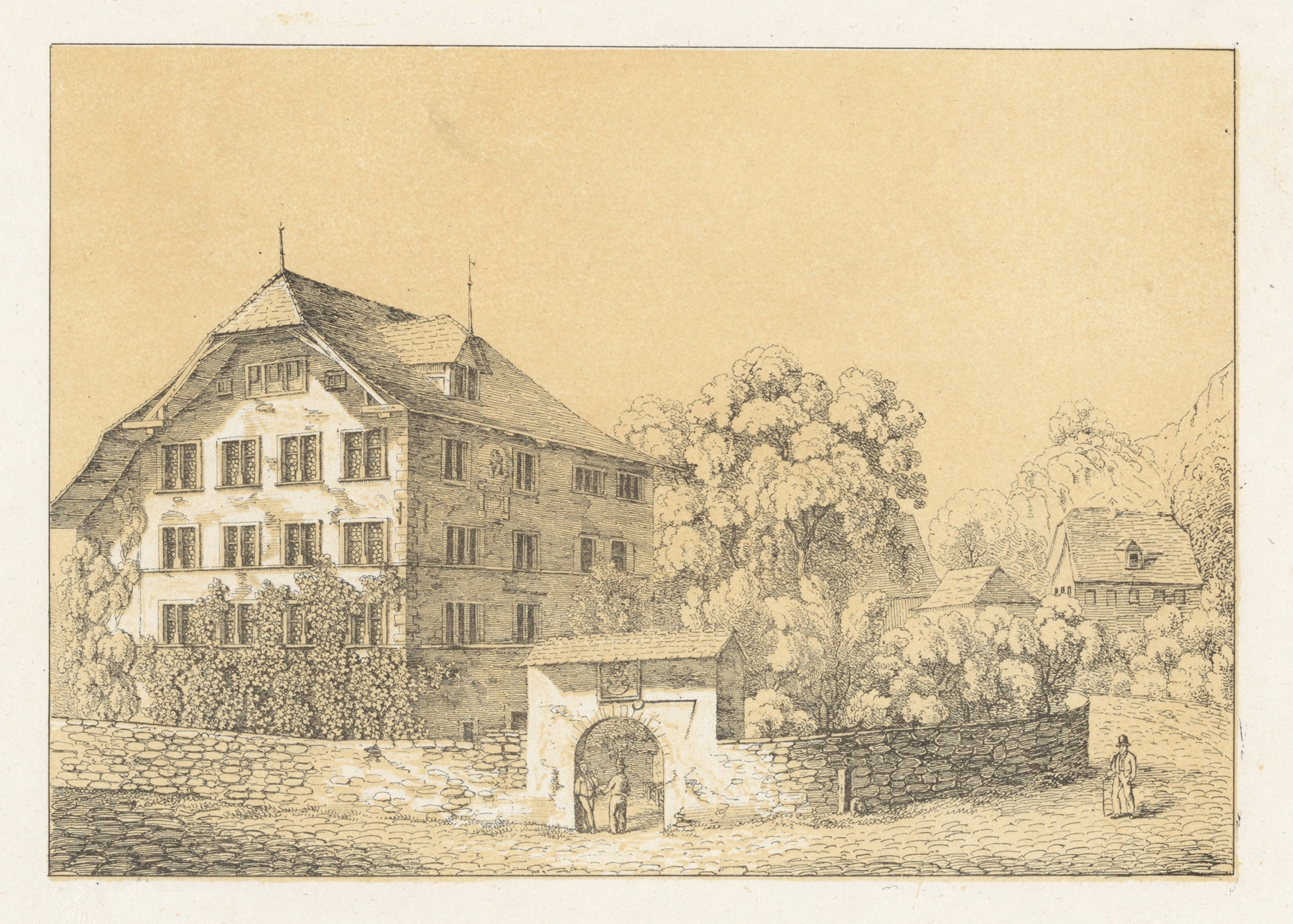 Rosenburg by Johann Friedrich Wagner, oil painting depicting a melancholic home in a landscape.