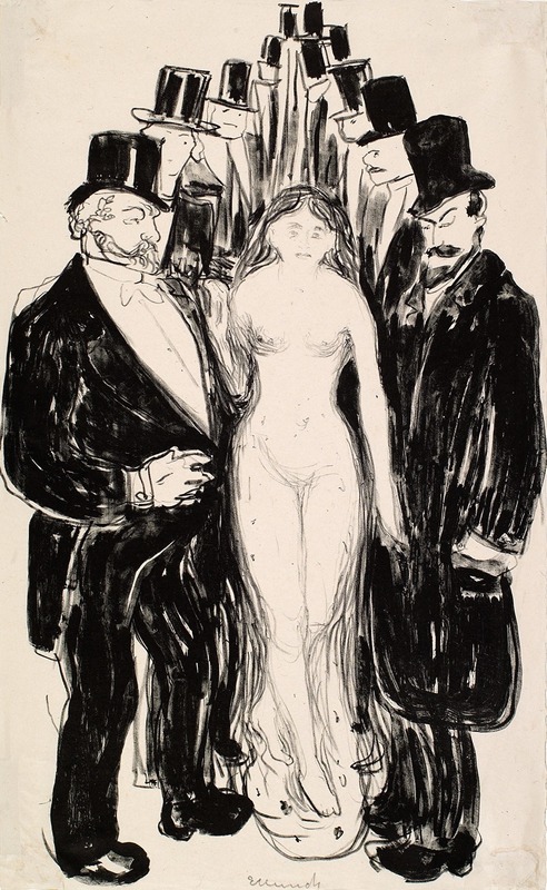 Edvard Munch's 'The Alley' depicts a haunting urban scene with vibrant colors and distorted figures.