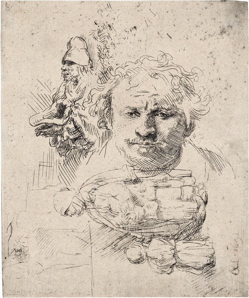 Rembrandt's drawing features a beggar man, woman, and child, showcasing his skill in capturing human emotion.