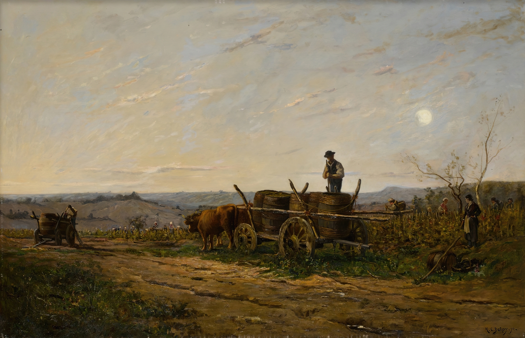 Vineyard at dawn, oil painting by Hippolyte Camille Delpy