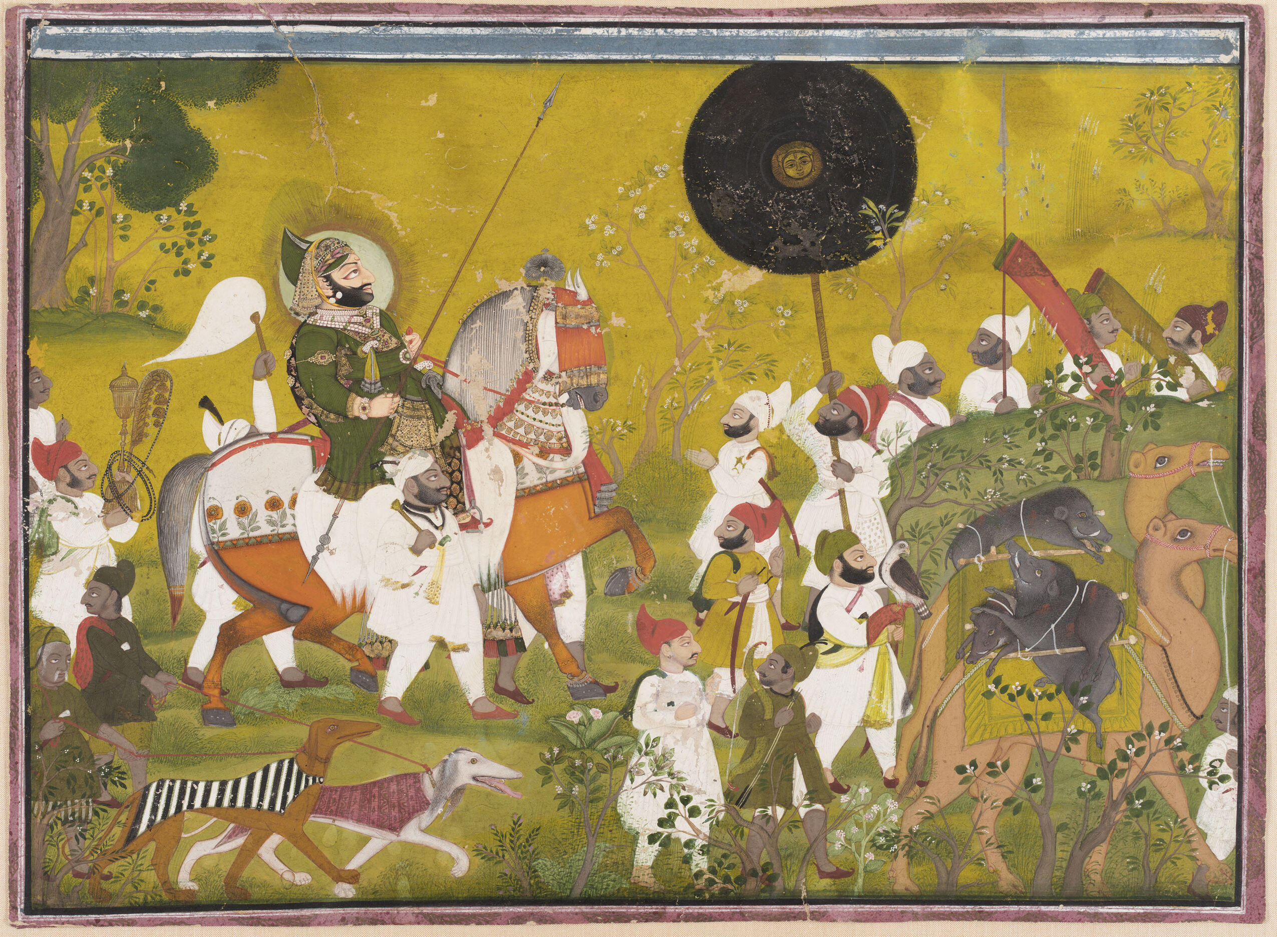 Maharana Bhim Singh of Mewar Returns from a Boar Hunt, metal by Chokha
