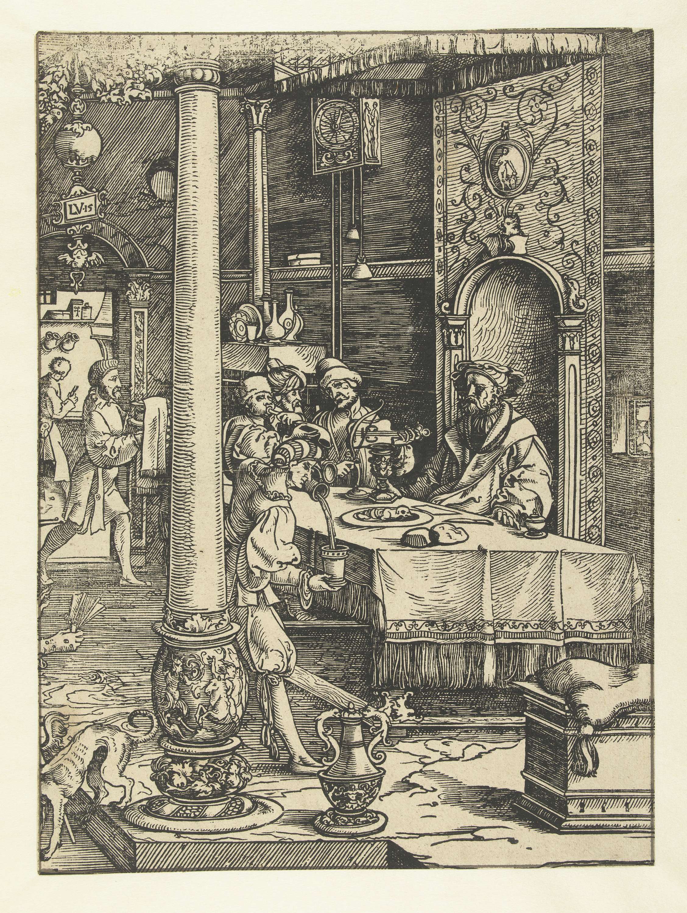De rijke man en Lazarus, paper by Jan Swart van Groningen, depicting wealth and poverty.