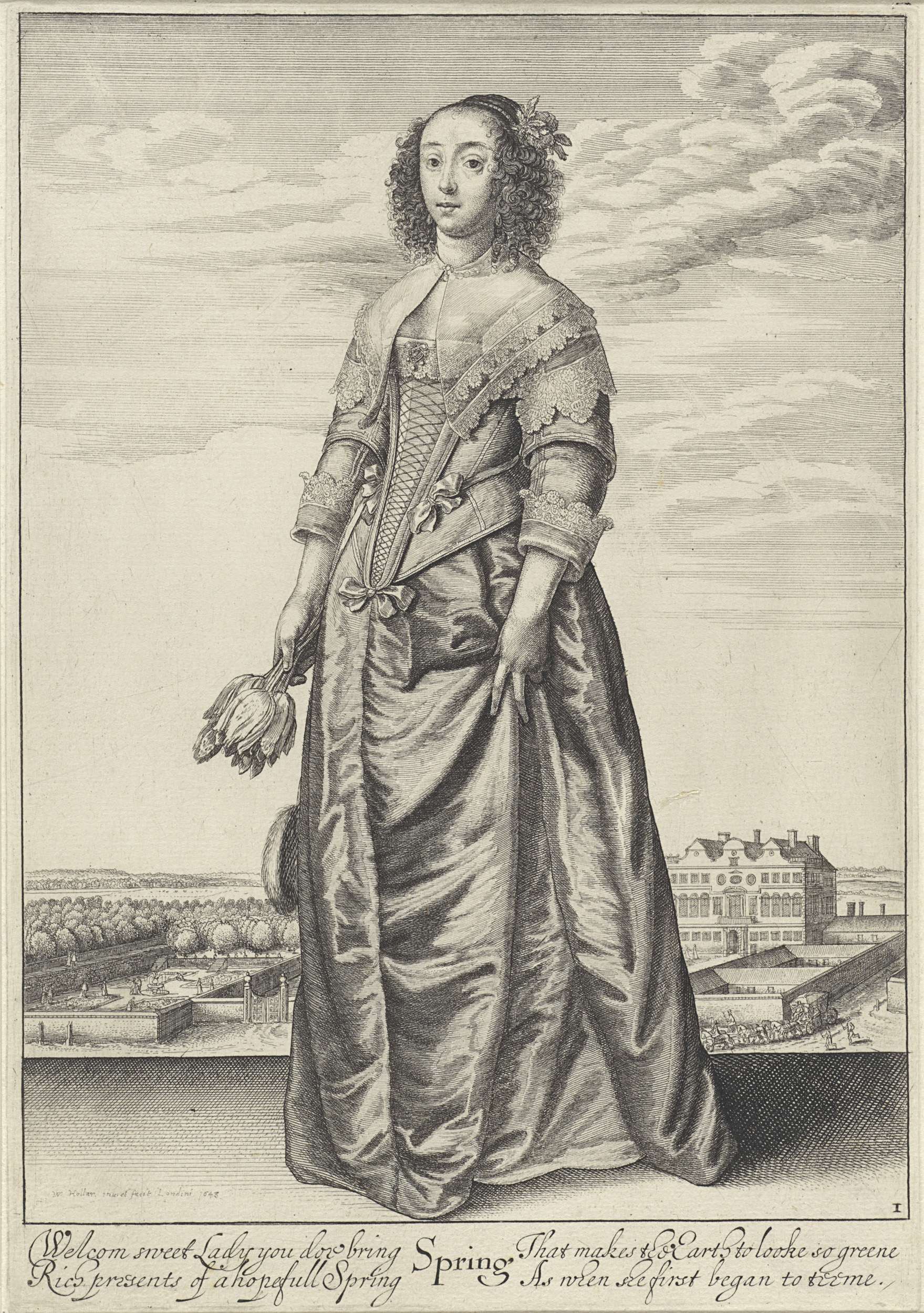 Etching by Wenceslaus Hollar depicting visitors in a garden, 1643