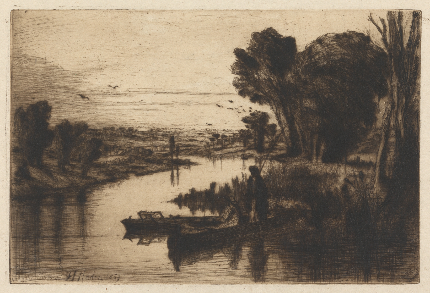 On the Thames, by Francis Seymour Haden, public domain