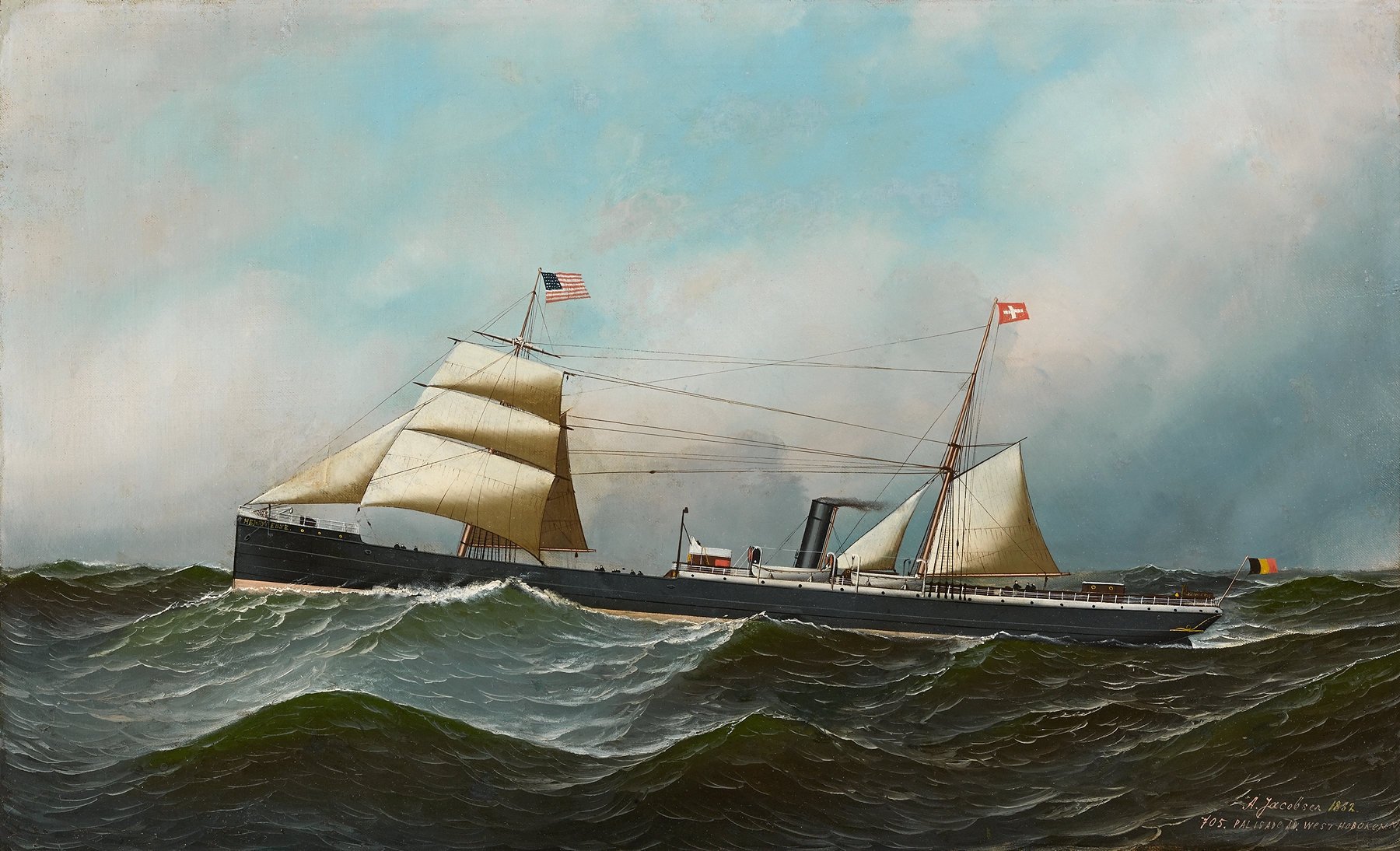Het stoomschip met hulpzeilvermogen ‘Henry Edye’ van de White Cross Line, by Antonio Jacobsen, public domain