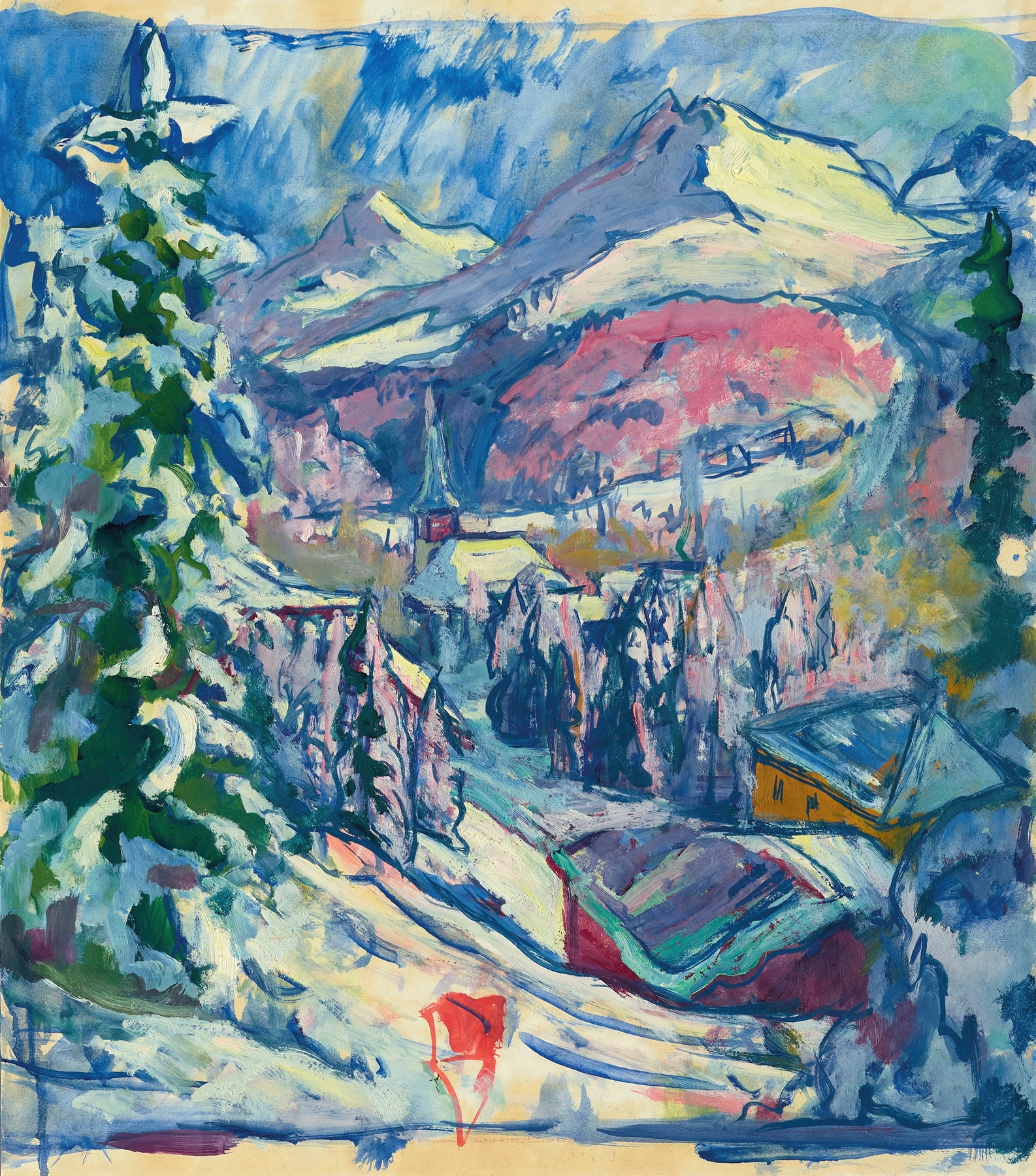 Davos im Winter, oil on canvas by Giovanni Giacometti, depicts a winter landscape with snow and mountains.
