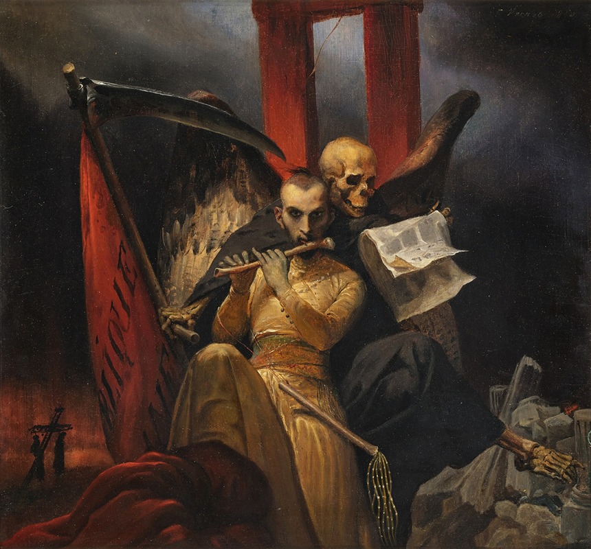 A historical painting depicting the impact of cholera amidst socialist themes.