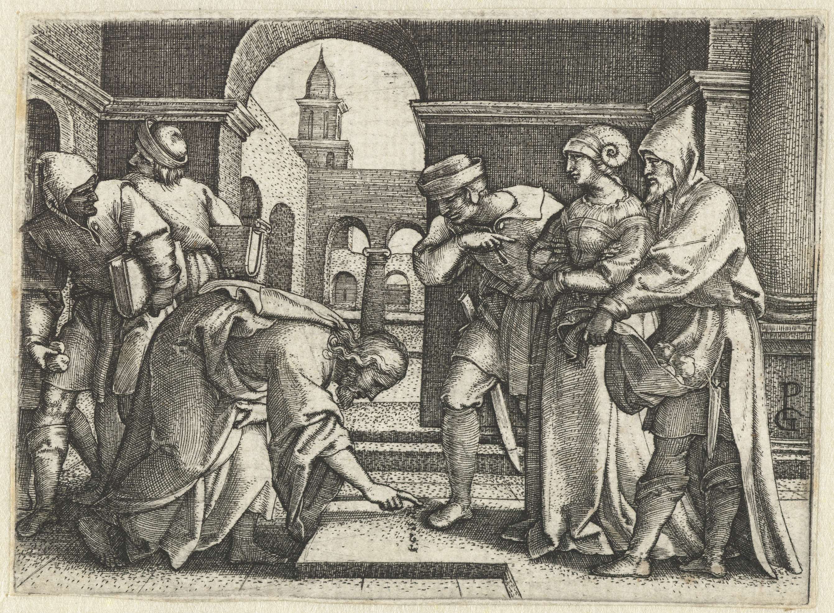 Engraving by Georg Pencz depicting Christ with the adulterous woman.