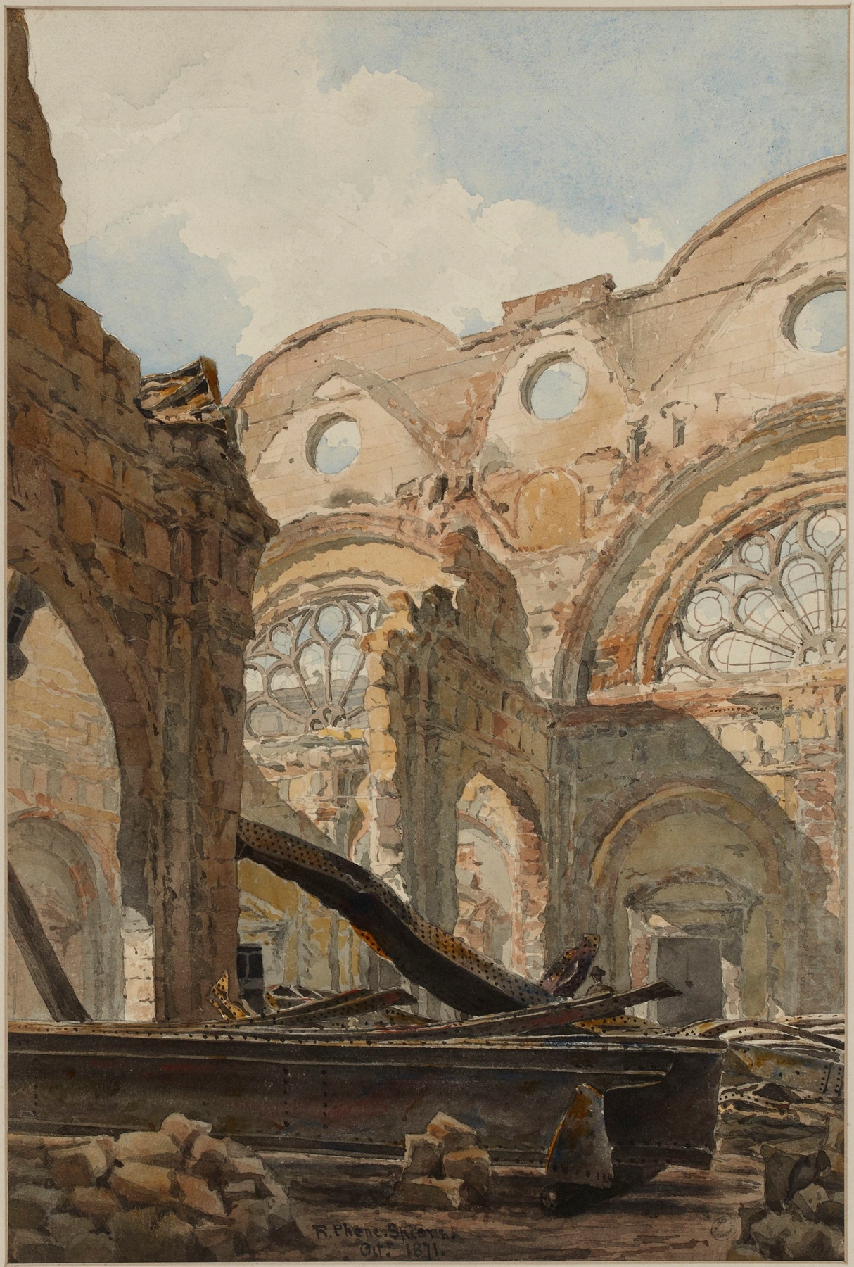 Ruines du Palais de Justice, salle des Pas-Perdus, après l’incendie de 1871, by Richard Phené Spiers, public domain