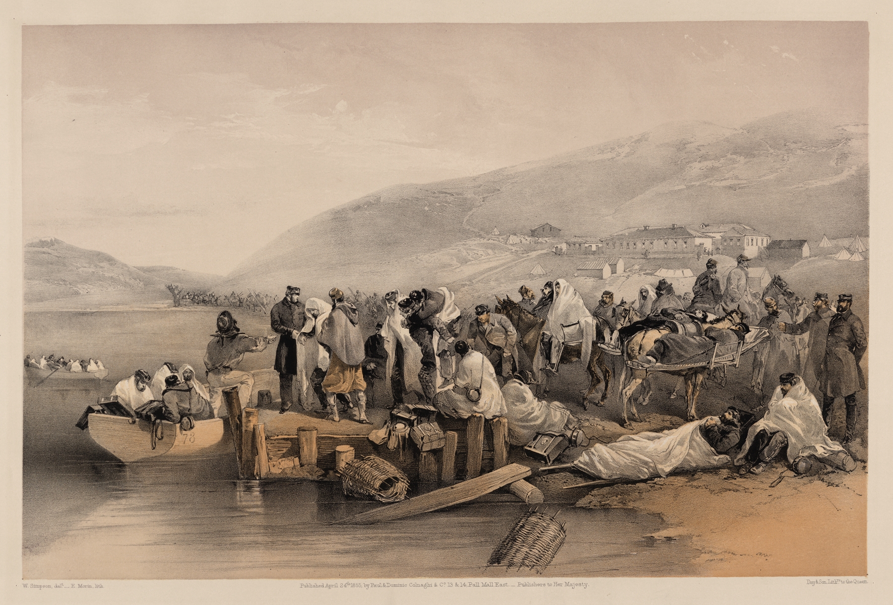 Embarkation of the sick at Balaklava, by William Simpson, public domain