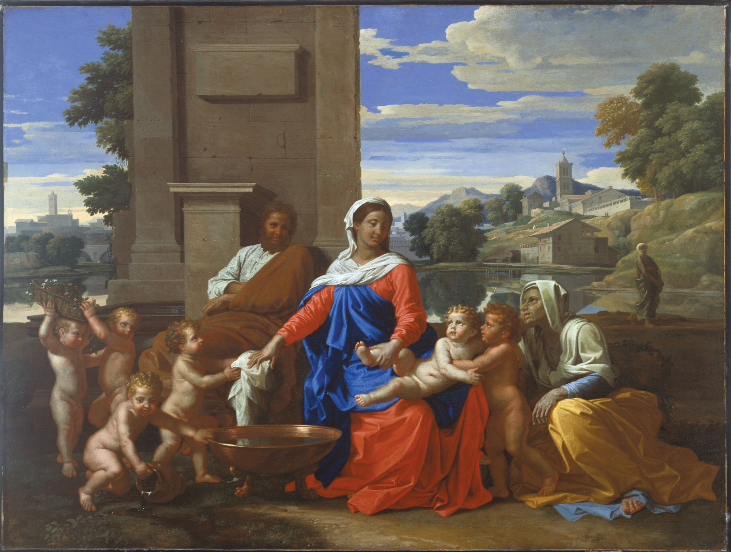 The Holy Family with the Infant Saint John the Baptist and Saint Elizabeth, by Nicolas Poussin, public domain