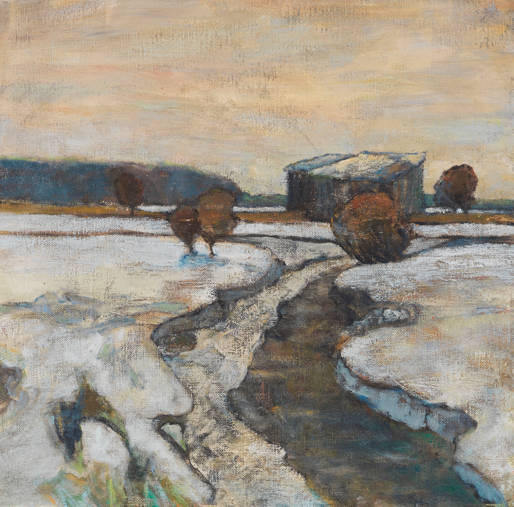 Winter landscape with snow and trees, oil on canvas by Adolf Hölzel