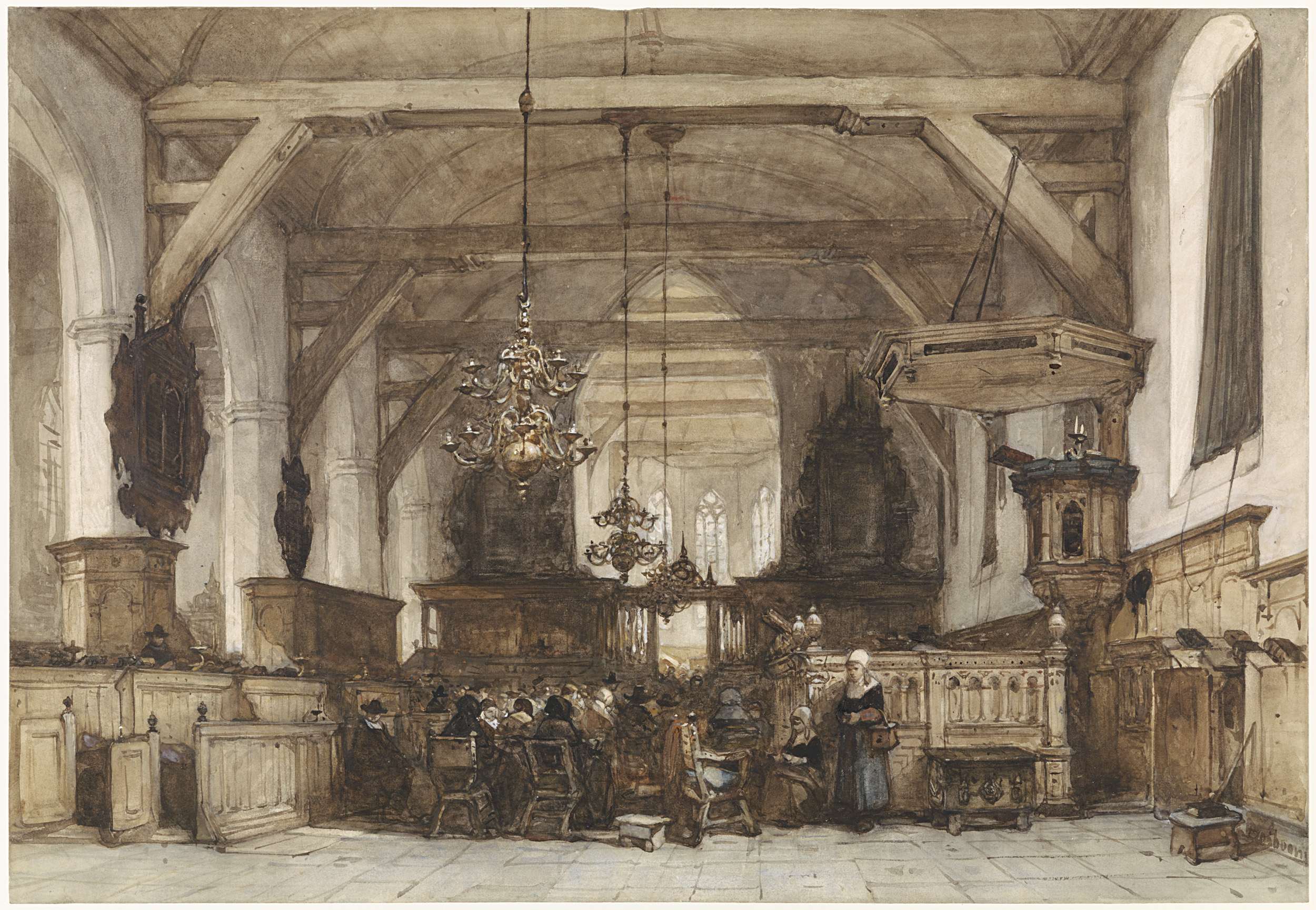 Interieur van de Oude Kerk te Maasland, by Johannes Bosboom, public domain
