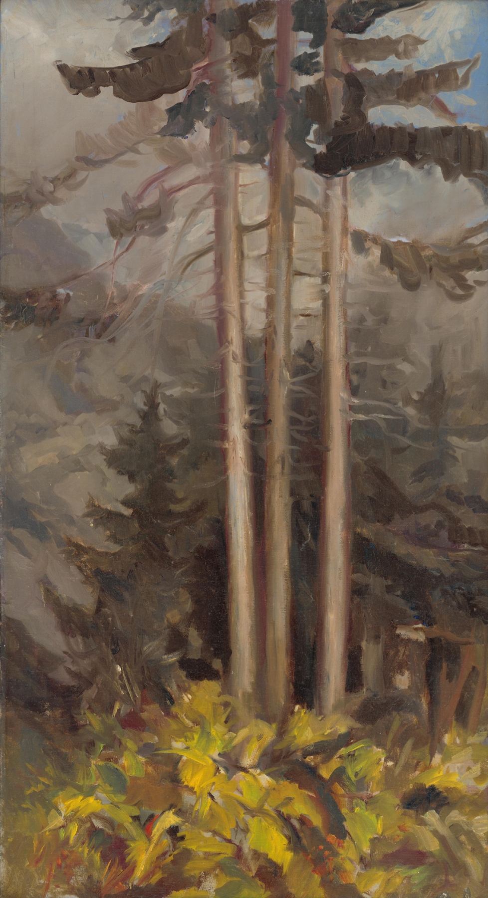 Expressionism landscape by Zolo Palugyay, featuring vibrant greens and interplay of light and shadow.