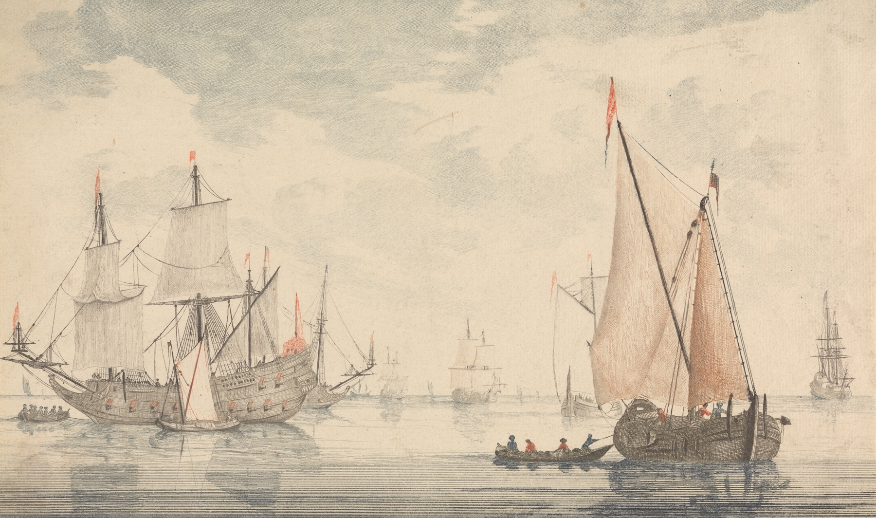 Marine scene with ships at dawn, oil on canvas by Johann Teyler