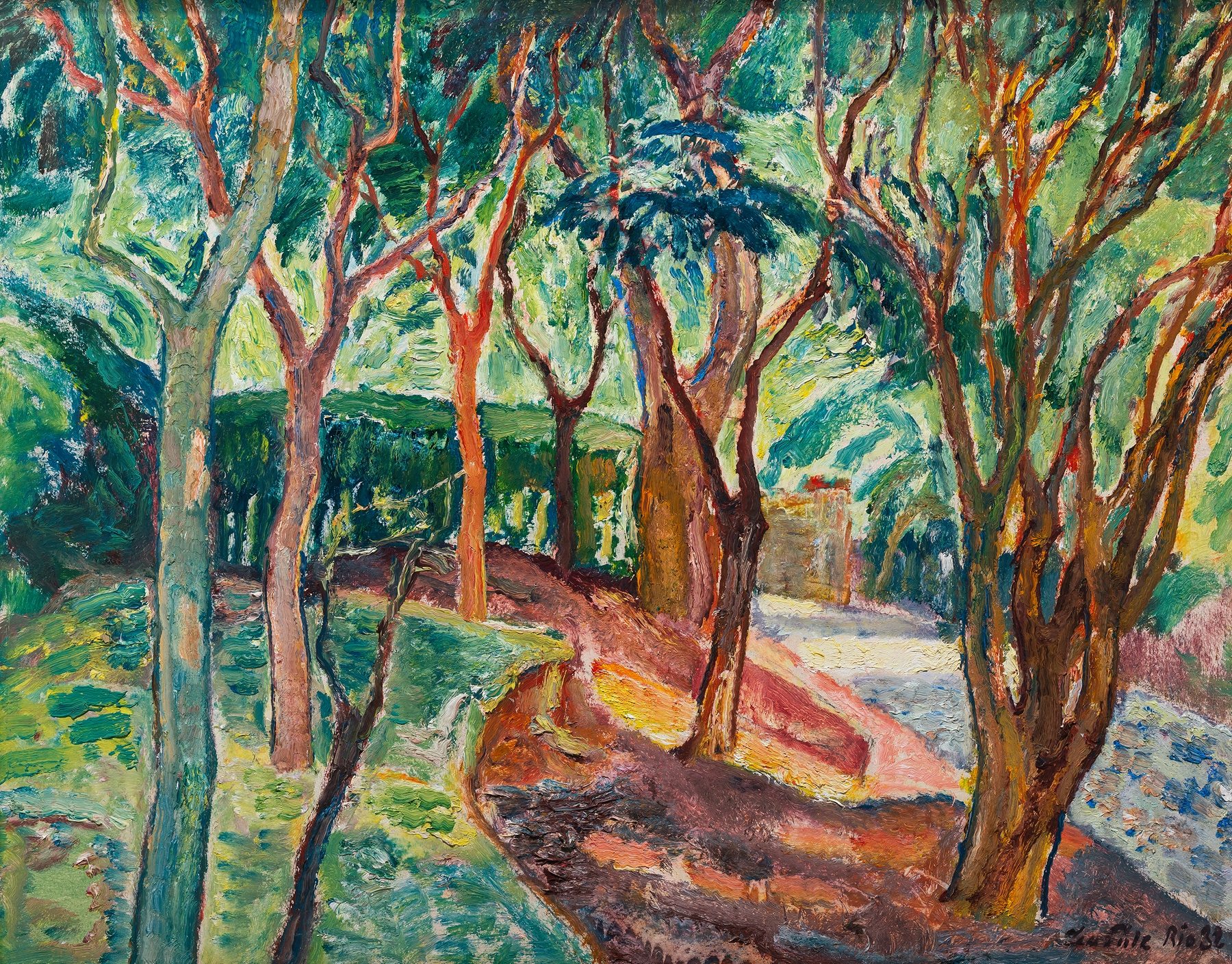 Botanical scene of an orchard with fruits by Leo Putz, oil painting